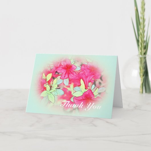 薄青色のツツジの花がピンク色にす感謝している サンキューカード (正面)