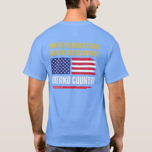 (薄青)アメリカ国旗 / 音楽が大きくてステップが自由に走る Tシャツ (裏面)
