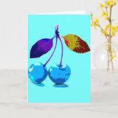 薄鮮やか色さくらんぼ カード (黄色い花)