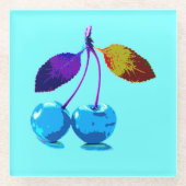 薄鮮やか色さくらんぼ ガラスコースター (正面)