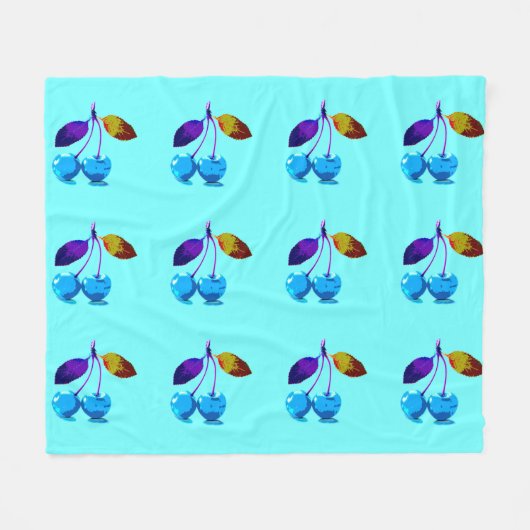 薄鮮やか色さくらんぼ フリースブランケット (正面(横))