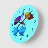 薄鮮やか色さくらんぼ ラウンド壁時計 (傾斜)