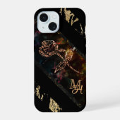 薔薇のモノグラム ブラック iPhone 15ケース (裏面)