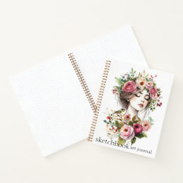 薔薇のリースを付けた女性のジャーナルアートスケッチブック V01 ノートブック