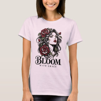薔薇の女王 フラワーレディ 赤いバラの肖像 Tシャツ