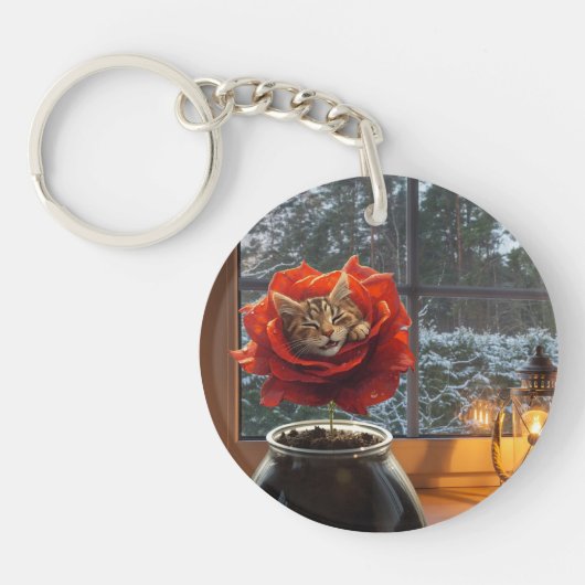薔薇の猫の夢 キーホルダー (正面)