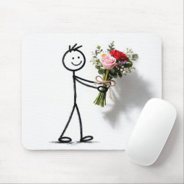 薔薇の花束を持つ棒人間 マウスパッド