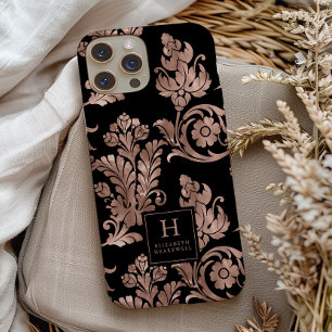 薔薇金とブラックの植物モノグラム柄 Case-Mate iPhone 14ケース