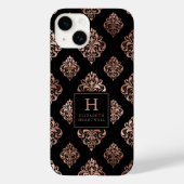 薔薇金ブラックのダマスク柄モノグラム装飾 Case-Mate iPhoneケース (裏面)