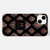 薔薇金ブラックのダマスク柄モノグラム装飾 Case-Mate iPhoneケース (裏面 (横))