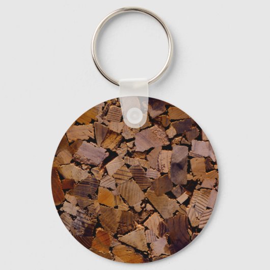 薪の素朴なキャビン木目の樹皮パターン キーホルダー (正面)