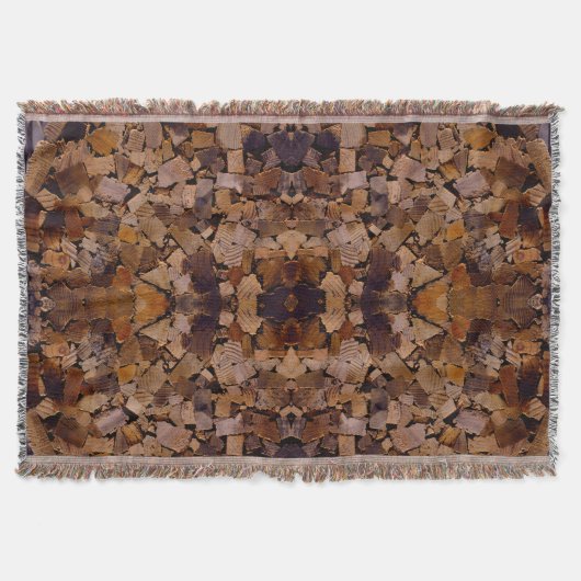 薪の素朴なキャビン木目の樹皮パターン スローブランケット (正面)