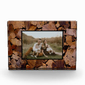 薪の素朴なキャビン木目の樹皮パターン フォトブロック (正面)