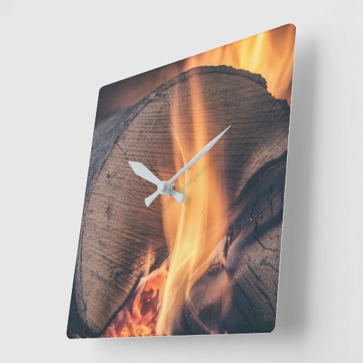 薪を燃やす スクエア壁時計 (傾斜)