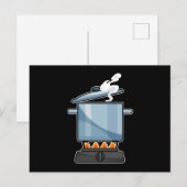 薪ストーブ＆鍋、ふた付き ポストカード (正面/裏面)