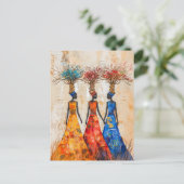 薪付きアフリカカラフル人女性 ポストカード (スタンド正面)