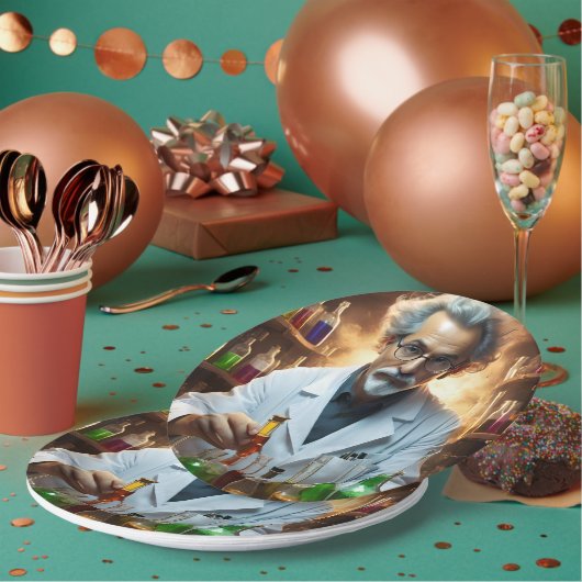 薬を混ぜた研究室の科学者 ペーパープレート (複数)