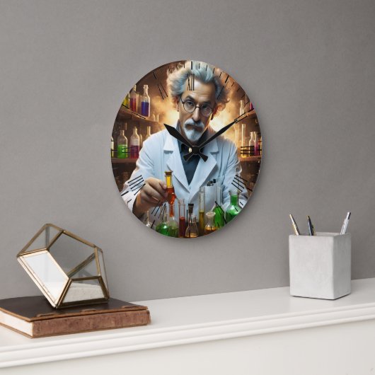 薬を混ぜた研究室の科学者 ラージ壁時計 (オフィス)