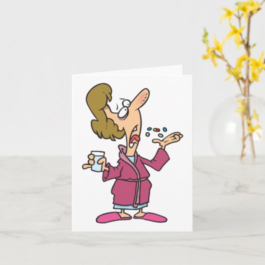 薬を飲む女性 カード (黄色い花)