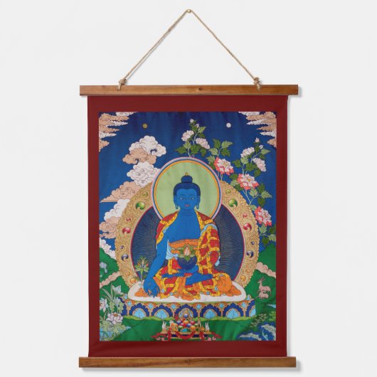 薬仏チベット仏教タンカアート 吊り下げ型タペストリー (正面)