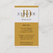 薬剤師か規定の薬学のイエロー・ゴールド 名刺 (裏面)