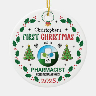 薬剤師としての初めてのクリスマス パーソナライズド セラミックオーナメント