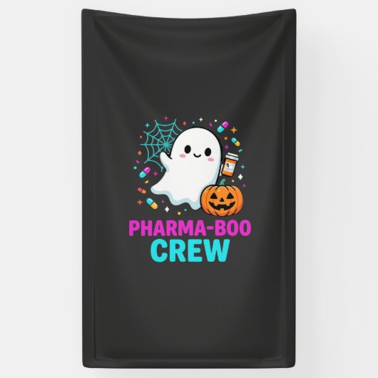 薬剤師のハロウィーン・ファーマブー・クルーのお化けデザイン 横断幕 (縦)