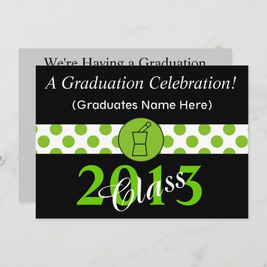 薬剤師の卒業の招待状の緑の黒 招待状 (正面/裏面)