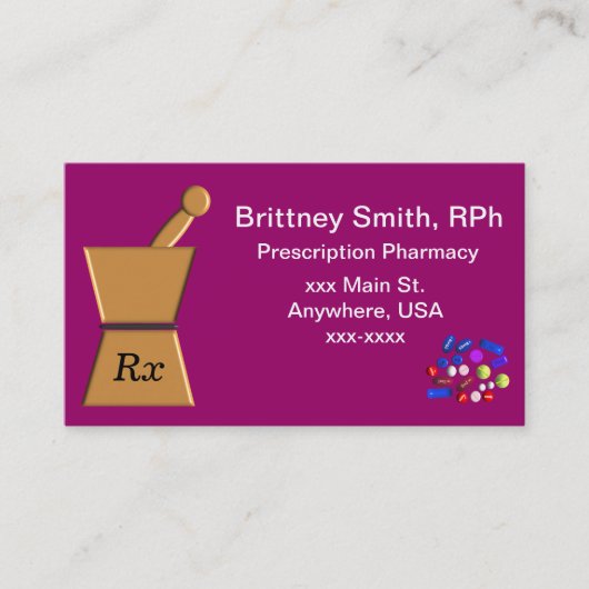 薬剤師の名刺乳棒および乳鉢のll 名刺 (正面)