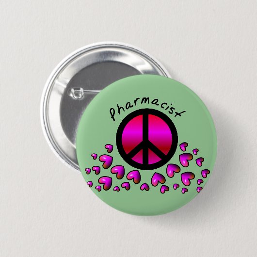 薬剤師の平和とハートデザインギフト 缶バッジ (正面&裏面)