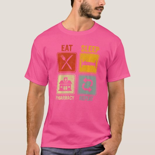 薬剤師の睡眠薬局食べリポート用レトロ Tシャツ (正面)