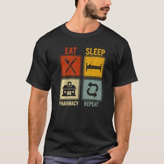 薬剤師の睡眠薬局食べリポート用レトロ Tシャツ (正面)