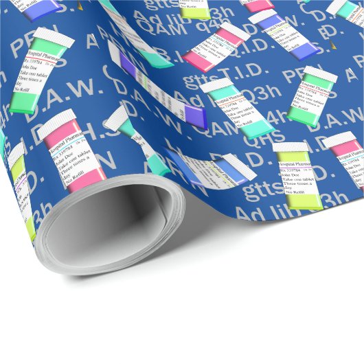 薬剤師ギフトラッピング紙略語青 ラッピングペーパー (ロールコーナー)