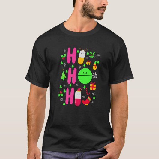 薬剤師クリスマスホーホー薬局技師 Tシャツ (正面)