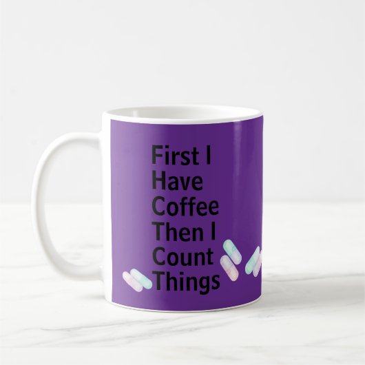 薬剤師テック私はコーヒーを持っている私は物事を数えるマグカップ コーヒーマグカップ (左)