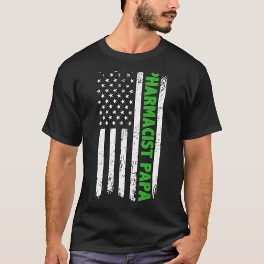 薬剤師パパアメリカ国旗の父の日 Tシャツ (正面)