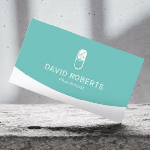 薬剤師メディカルピルロゴプロフェッショナルティール（緑がかった色） 名刺