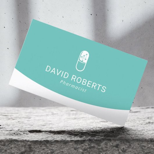 薬剤師メディカルピルロゴプロフェッショナルティール（緑がかった色） 名刺