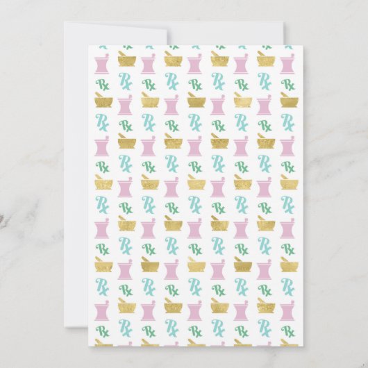 薬剤師卒業パーティー招待状ピンク金ゴールド 招待状 (裏面)