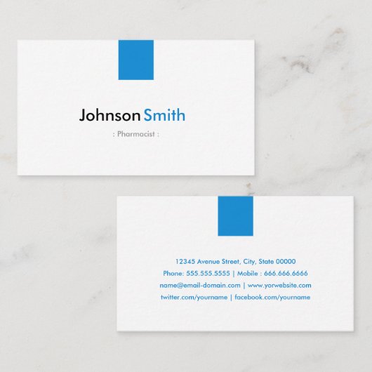 薬剤師 – シンプルアクアブルー 名刺 (正面/裏面)