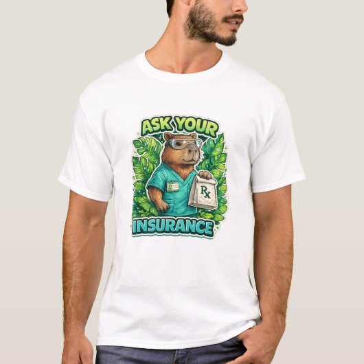 薬剤師：保険をチェックしようTシャツ Tシャツ (正面)
