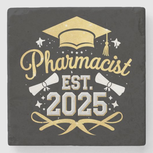 薬剤師 Est 2025 薬学部卒業 ストーンコースター (正面)