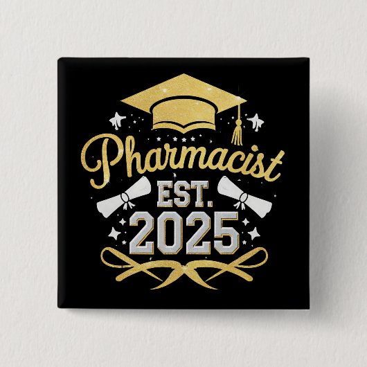 薬剤師 Est 2025 薬学部卒業 缶バッジ (正面)