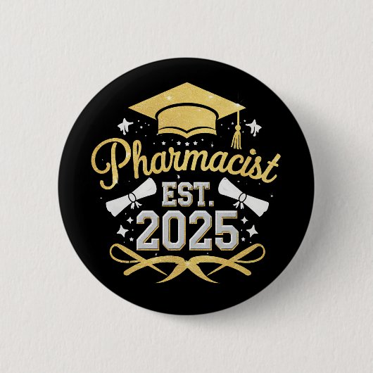 薬剤師 Est 2025 薬学部卒業 缶バッジ (正面)