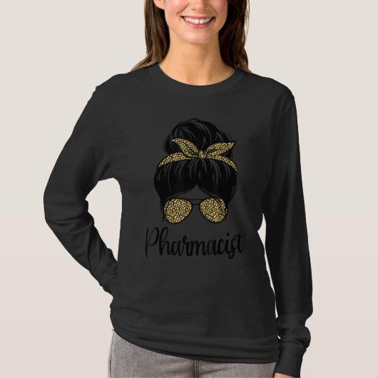 薬剤師Messy Bun Leopard薬局Tech Pharmd Tシャツ (正面)