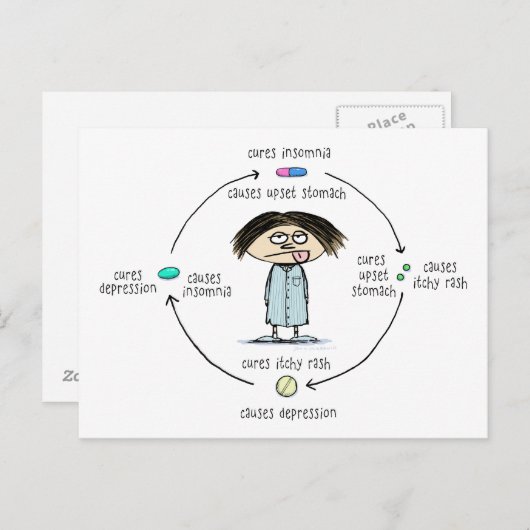 薬効の治療法と原因のおもしろい漫画 ポストカード (正面/裏面)