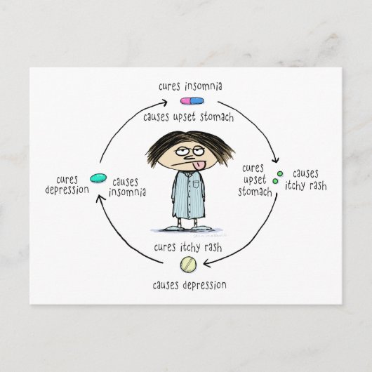 薬効の治療法と原因のおもしろい漫画 ポストカード (正面)