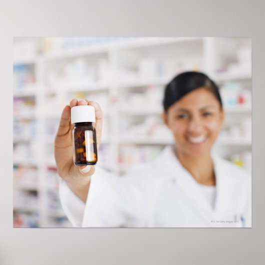 薬品店の薬剤師がピルボトルを持っている ポスター (正面)