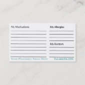 薬学の薬剤師の薬物のリストの名刺 名刺 (裏面)