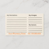 薬学の薬剤師の薬物のリストの名刺 名刺 (裏面)